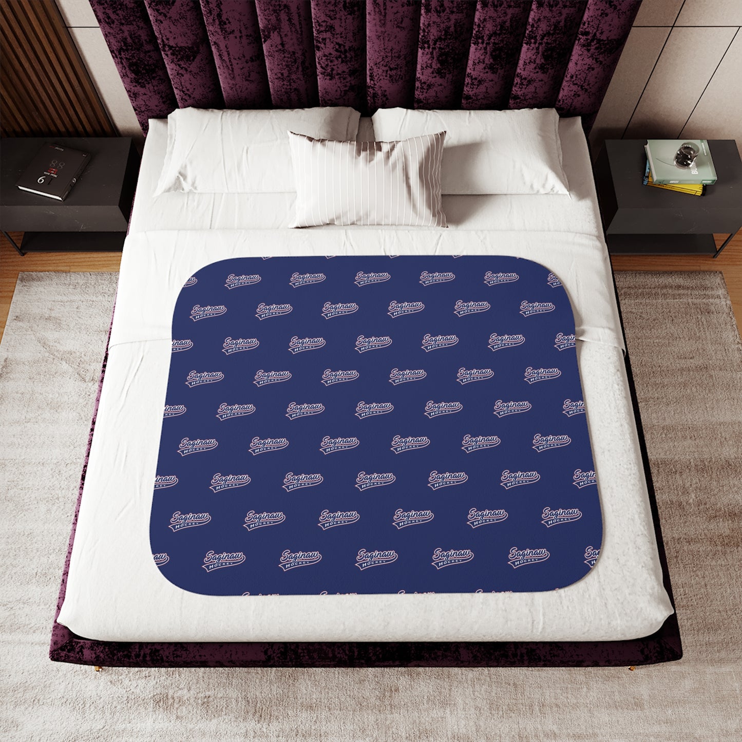 Saginaw Logo Pattern Sherpa Blanket - Blue