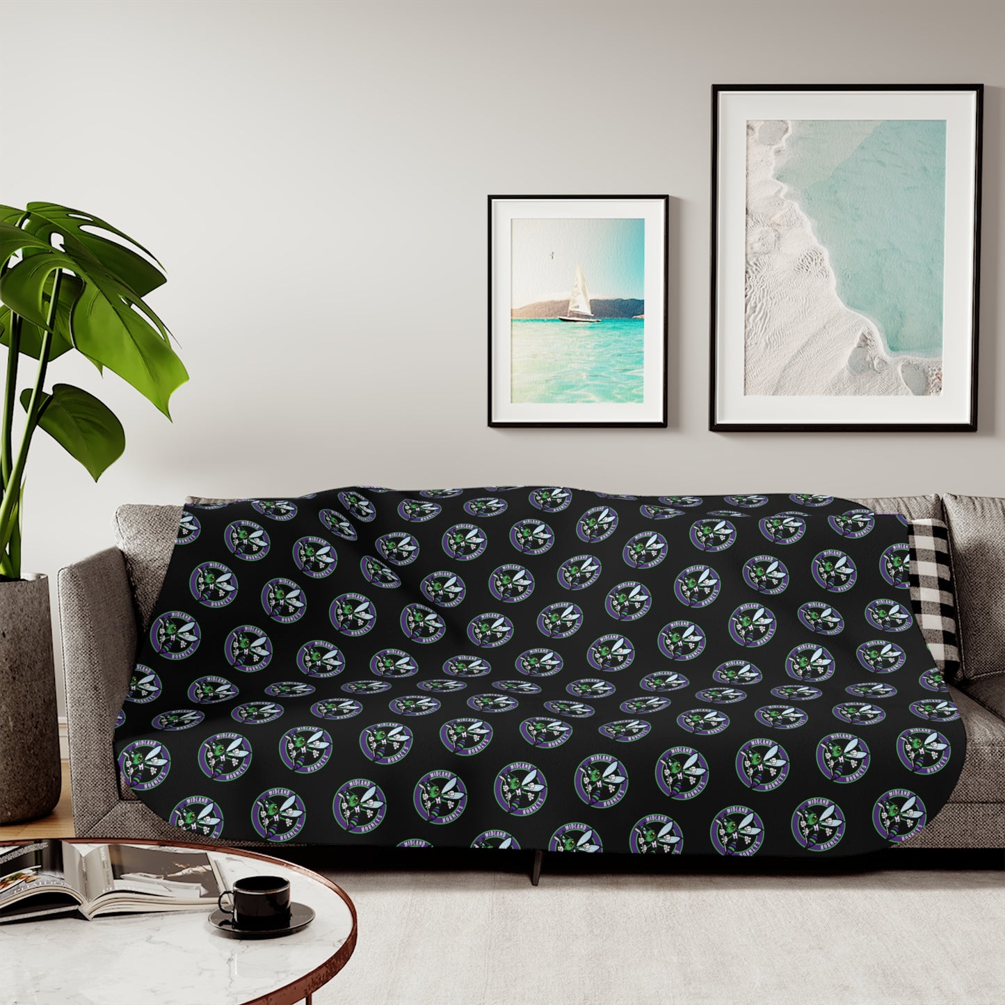 Hornets Logo Pattern Sherpa Blanket - Black