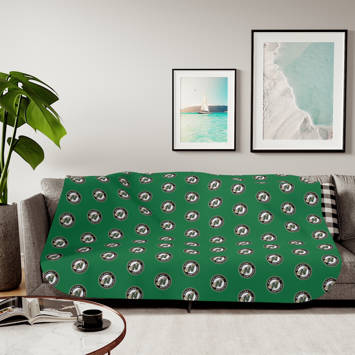 Northstars Logo Pattern Sherpa Blanket - "Spring League" Green