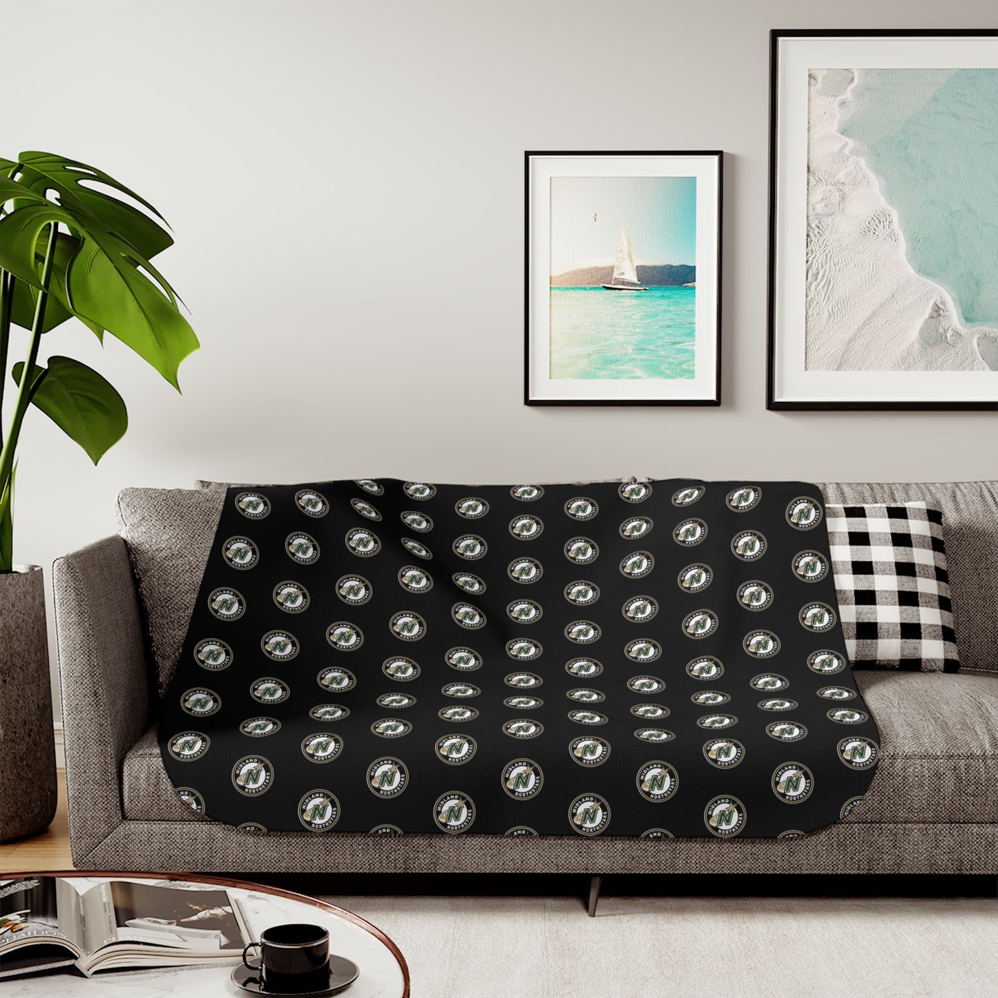 Northstars Logo Pattern Sherpa Blanket - Black