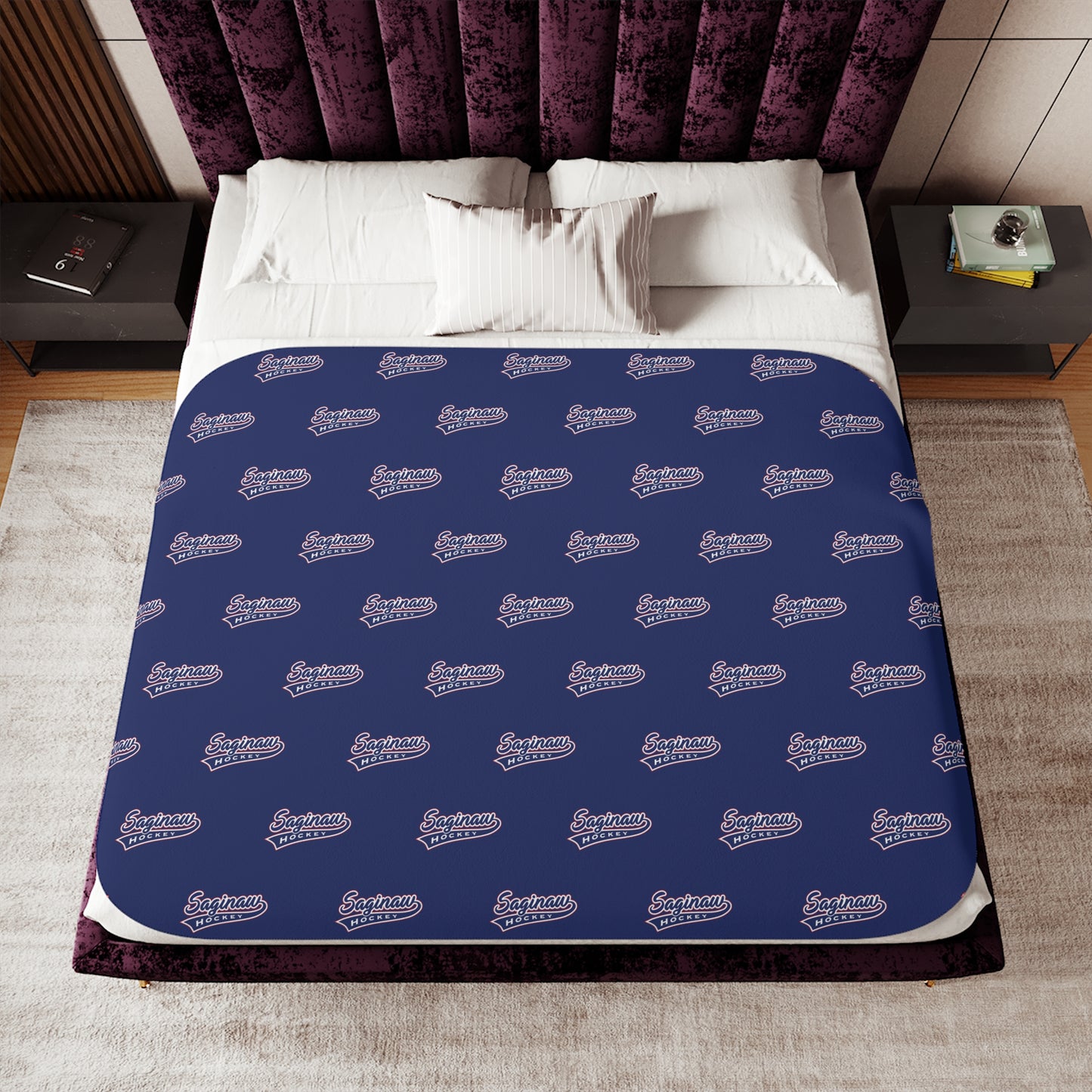 Saginaw Logo Pattern Sherpa Blanket - Blue