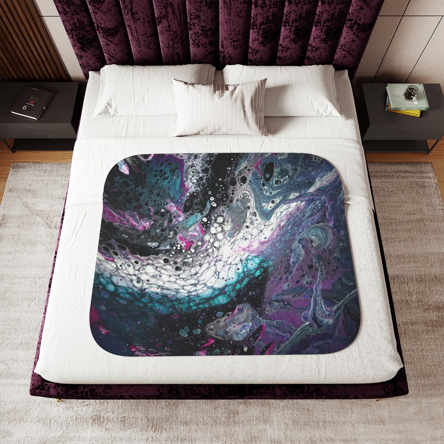 Exclusive! Go With the Flow Paint Pour Art Sherpa Blanket