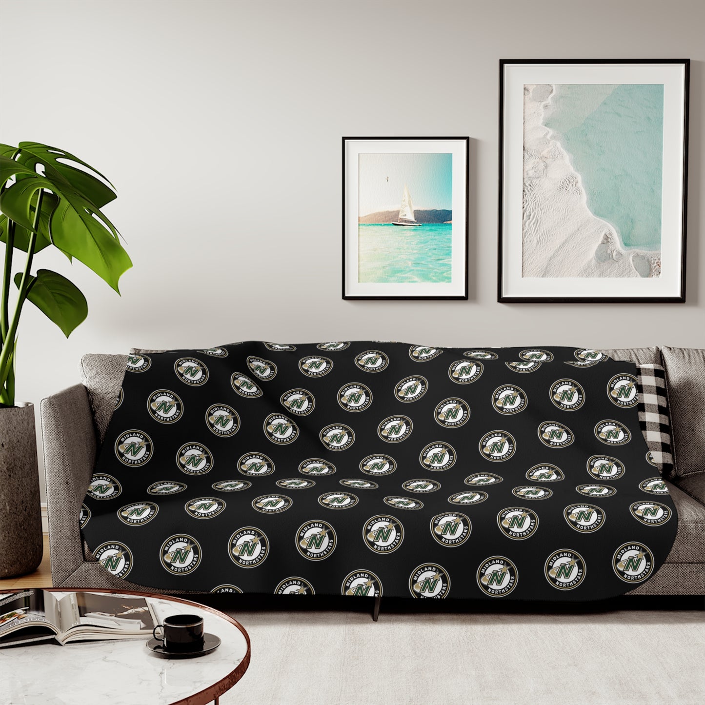 Northstars Logo Pattern Sherpa Blanket - Black
