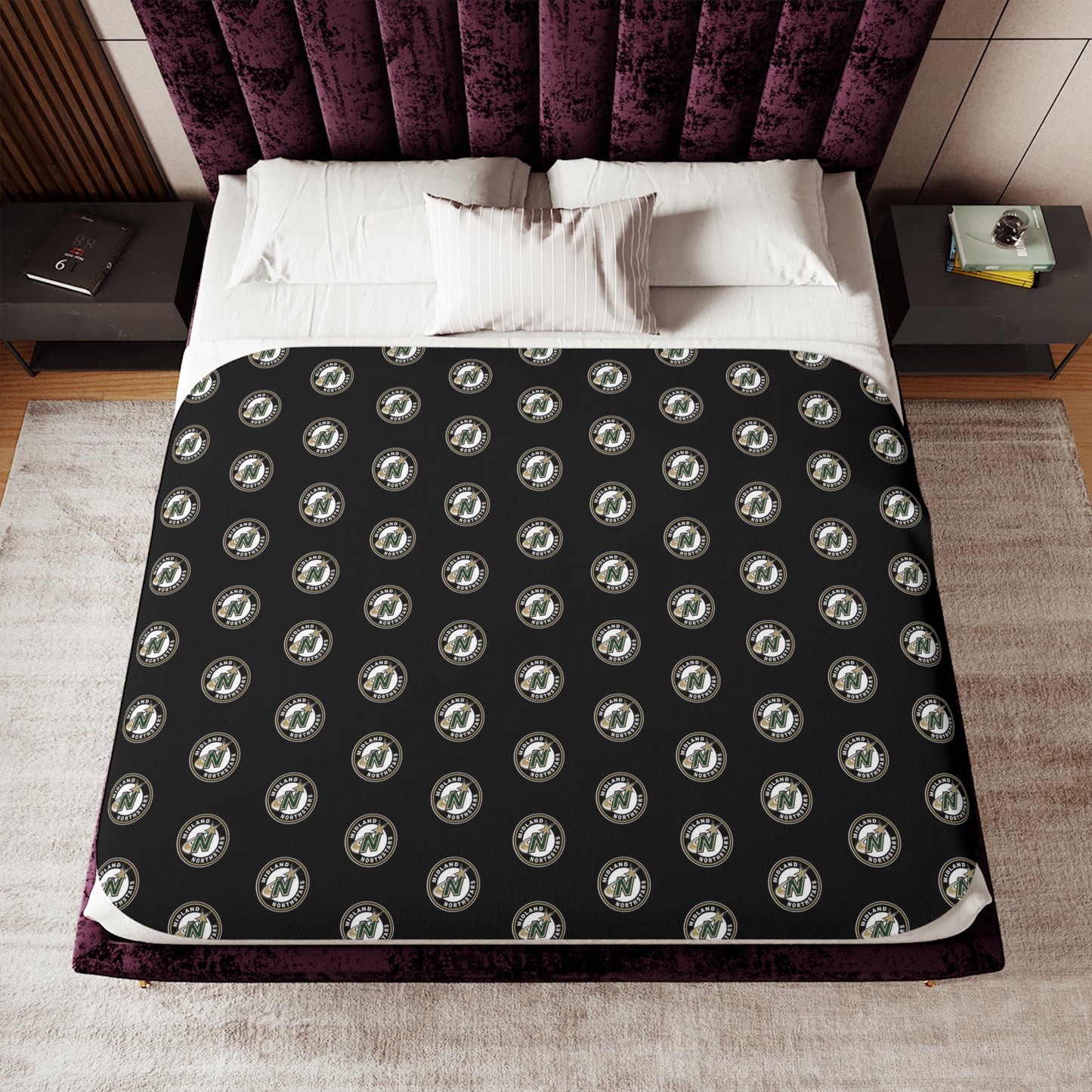 Northstars Logo Pattern Sherpa Blanket - Black