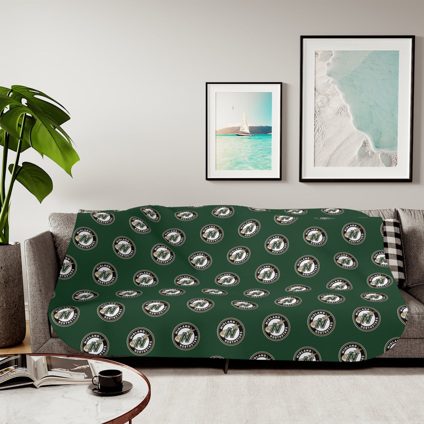 Northstars Logo Pattern Sherpa Blanket - Green