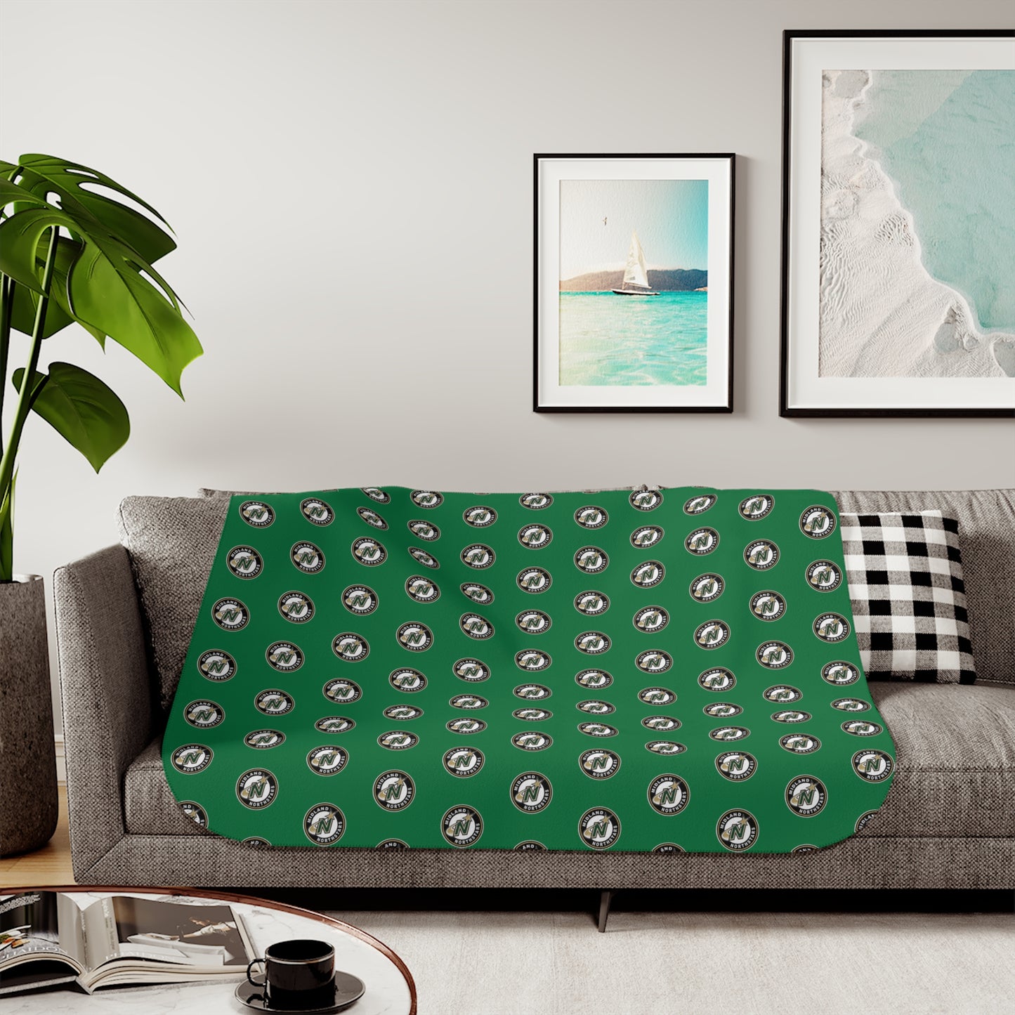 Northstars Logo Pattern Sherpa Blanket - "Spring League" Green