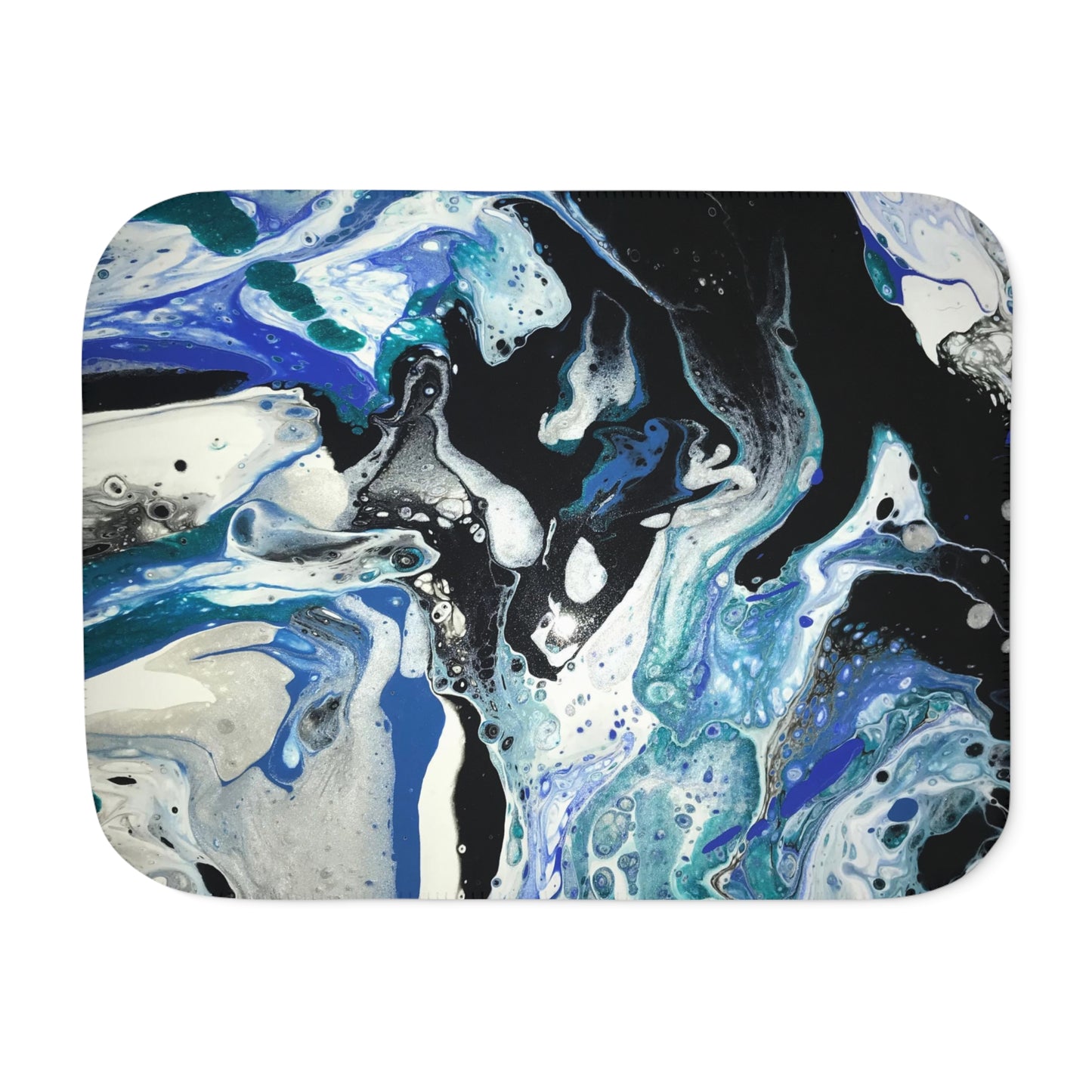 Exclusive! Black and Blue Swirl Paint Pour Art Sherpa Blanket