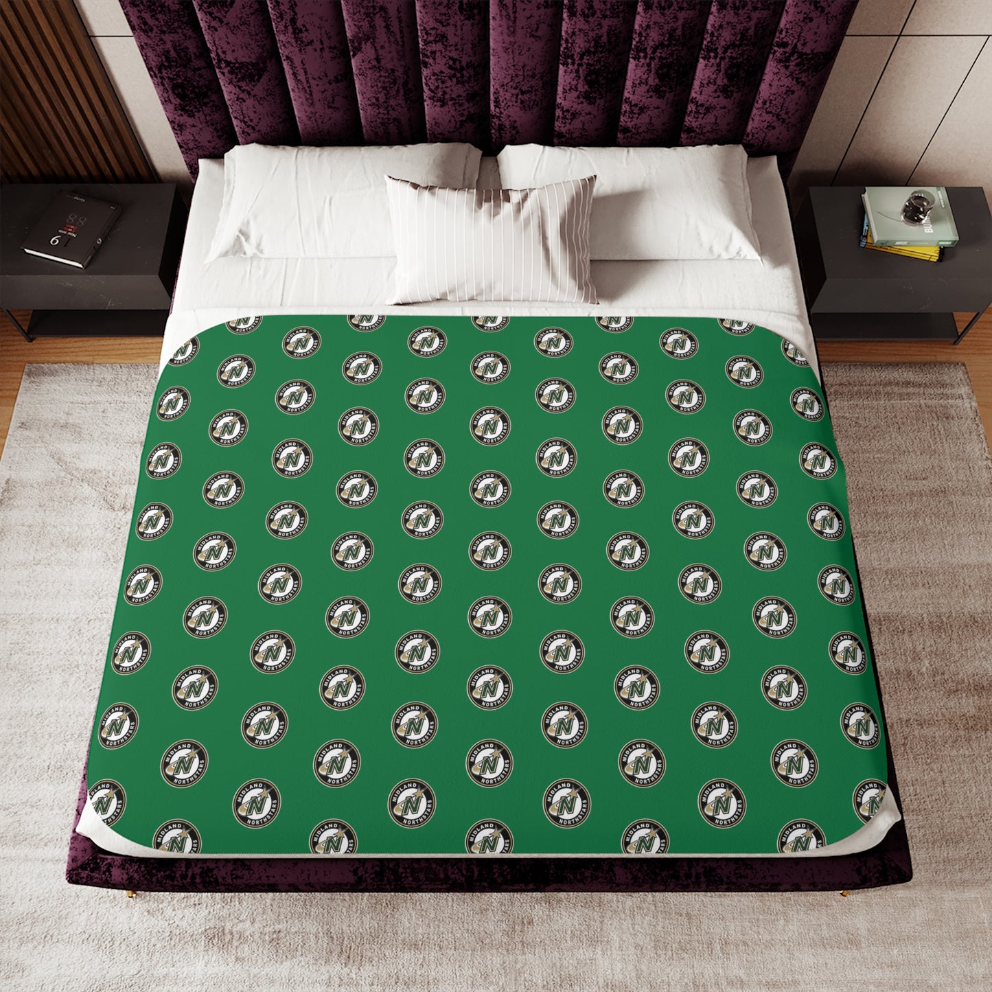 Northstars Logo Pattern Sherpa Blanket - "Spring League" Green