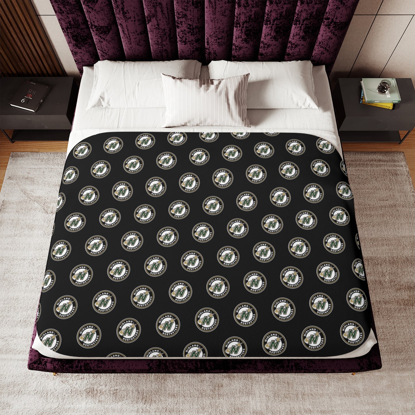 Northstars Logo Pattern Sherpa Blanket - Black