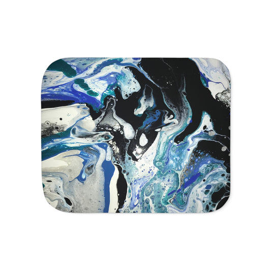 Exclusive! Black and Blue Swirl Paint Pour Art Sherpa Blanket