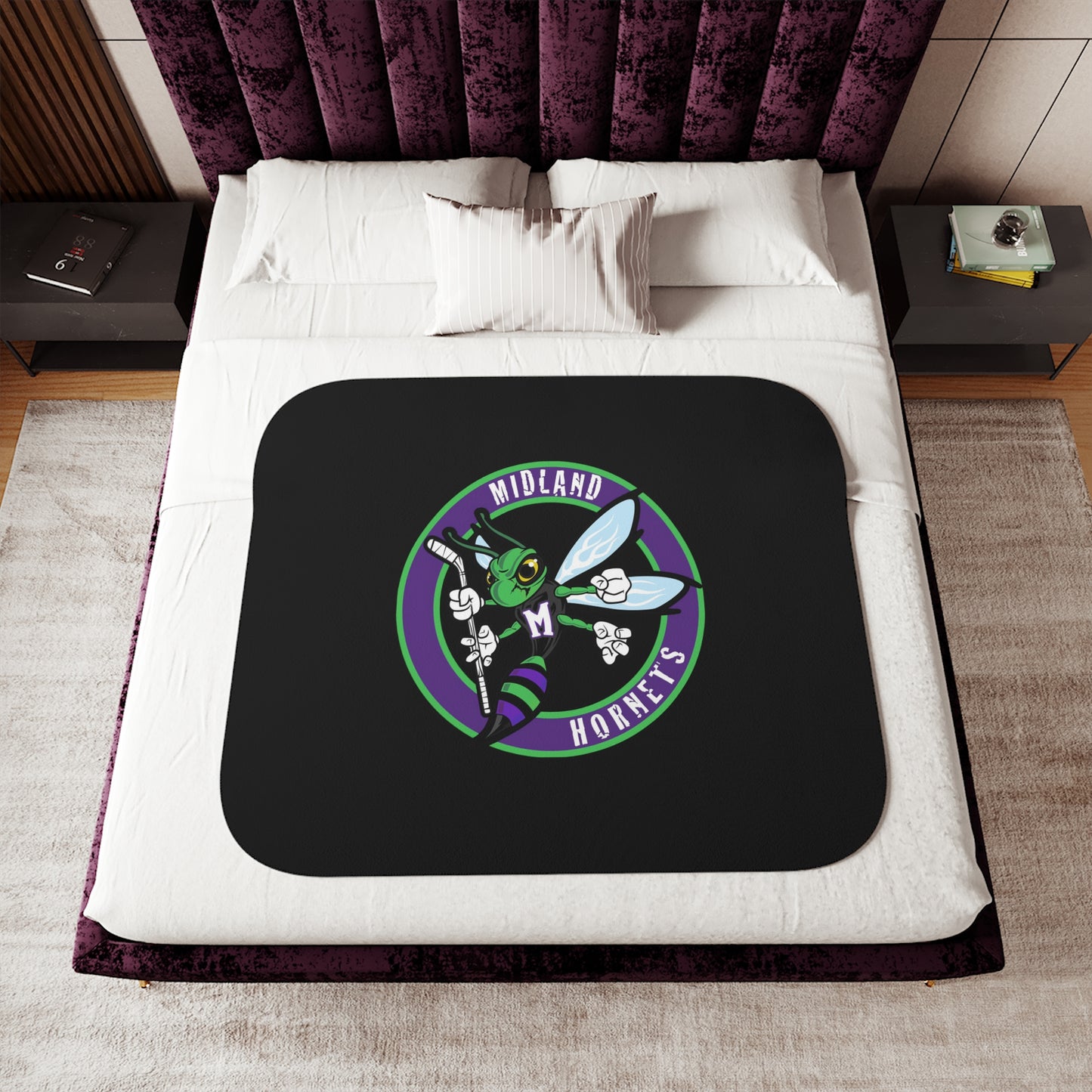 Hornets Logo Sherpa Blanket - Black