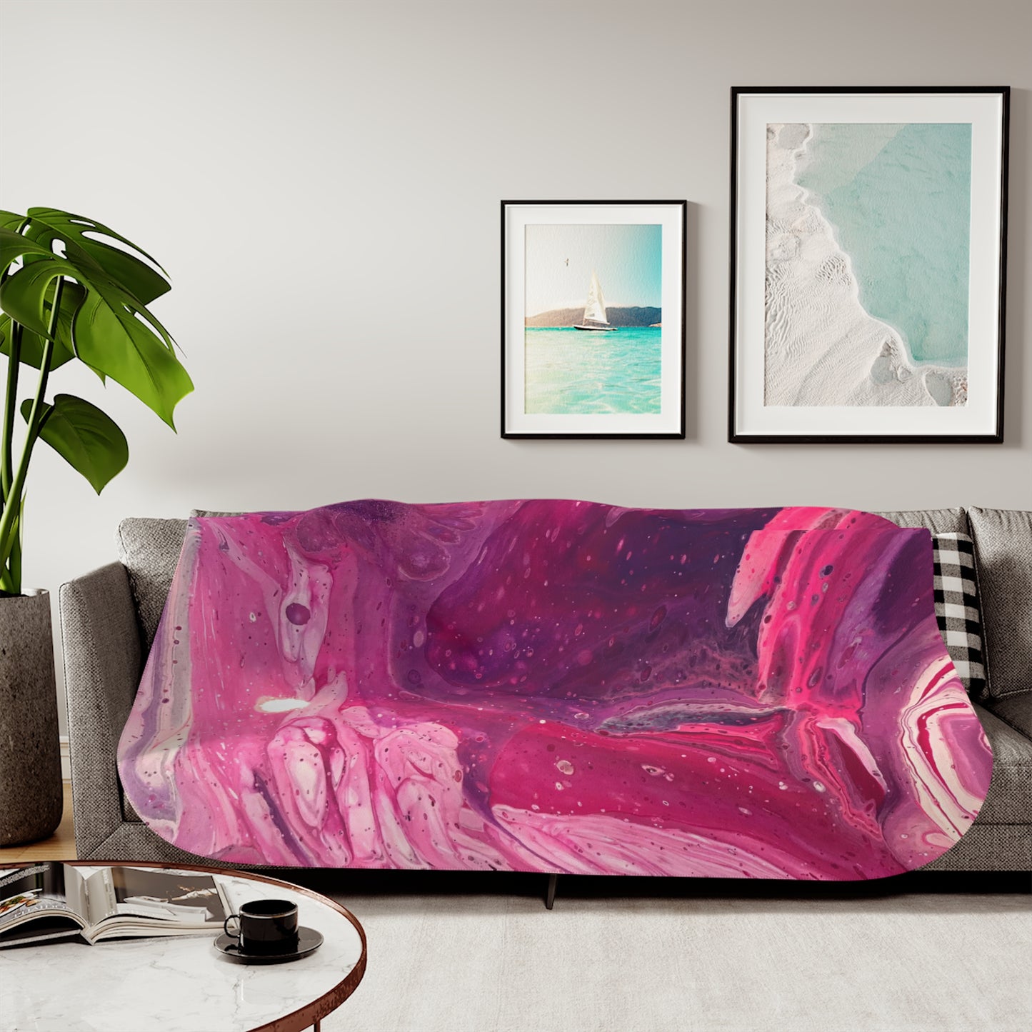 Exclusive! Pink Swirl Paint Pour Sherpa Blanket