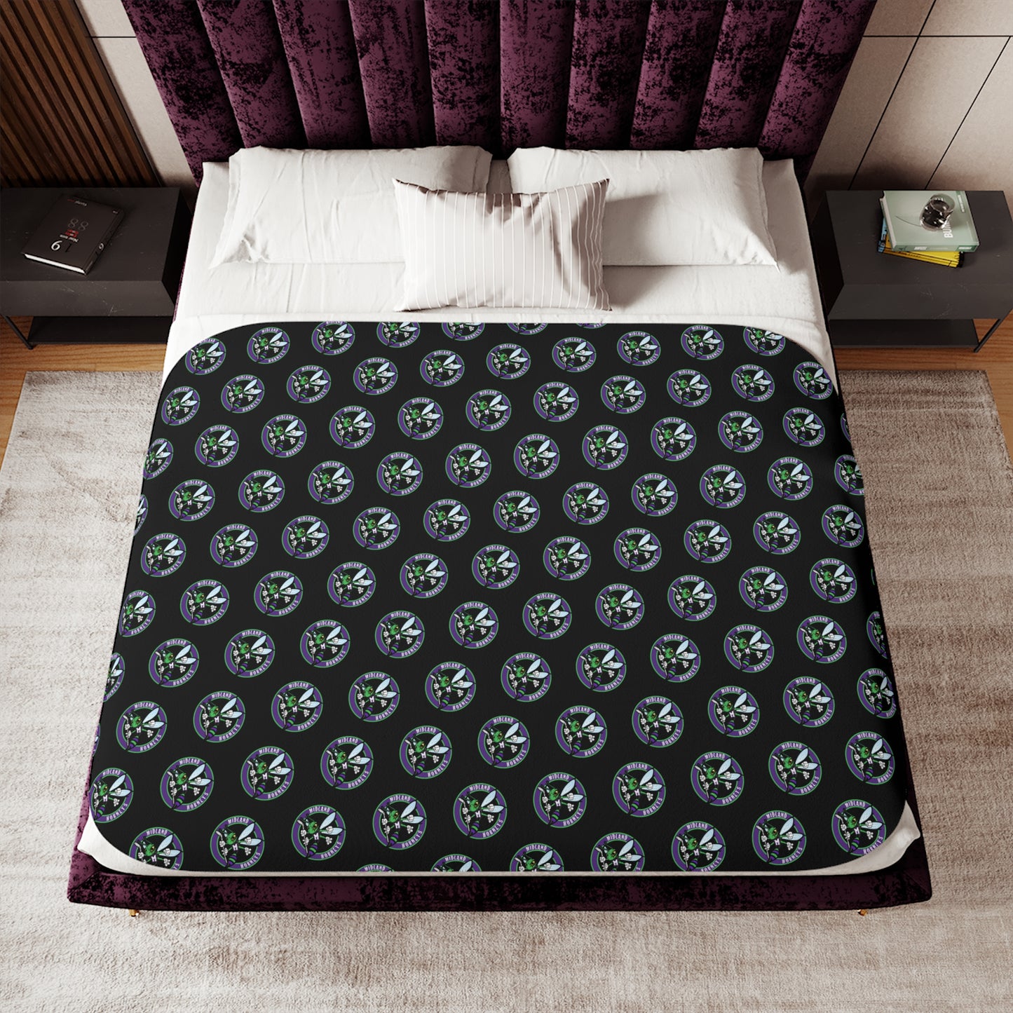 Hornets Logo Pattern Sherpa Blanket - Black