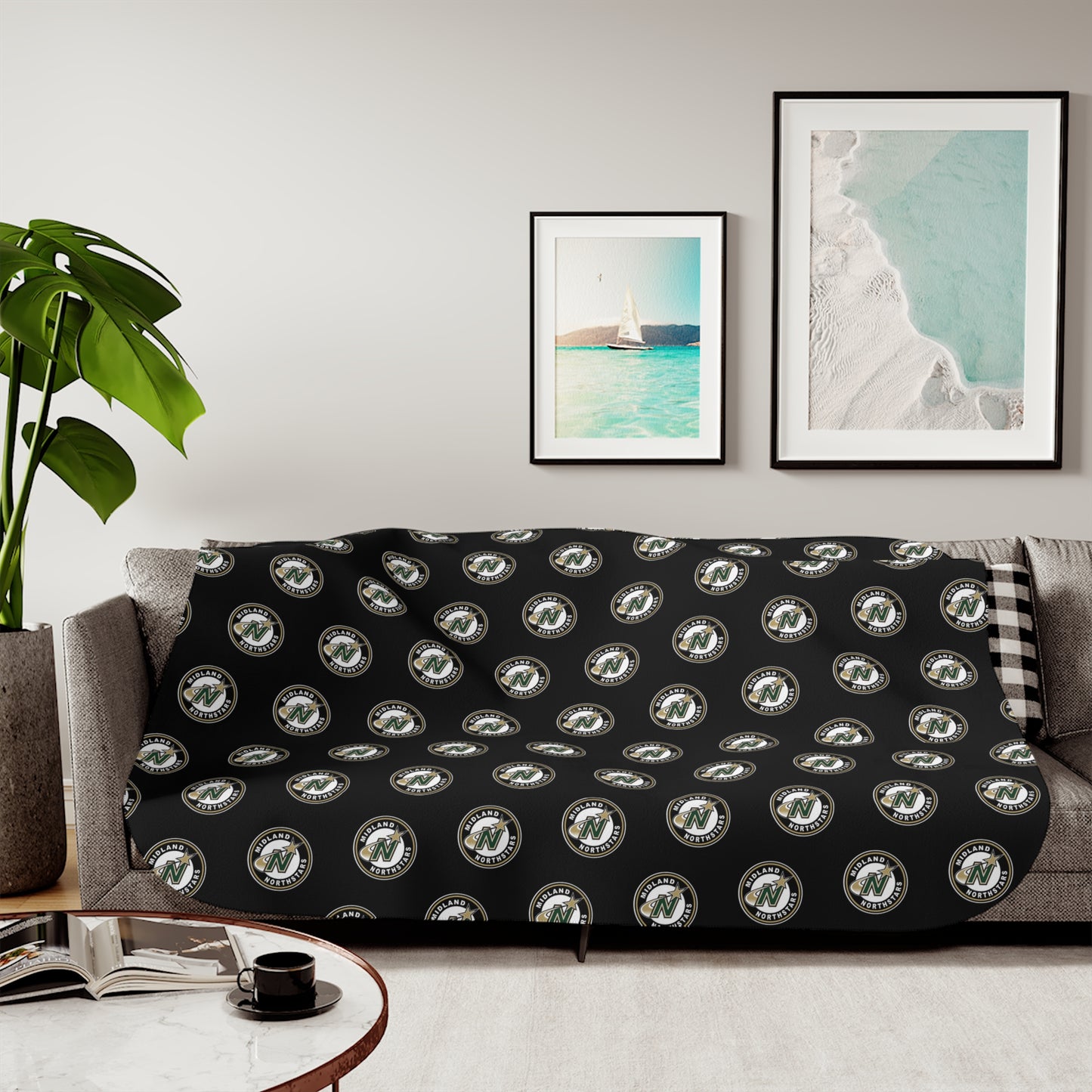 Northstars Logo Pattern Sherpa Blanket - Black