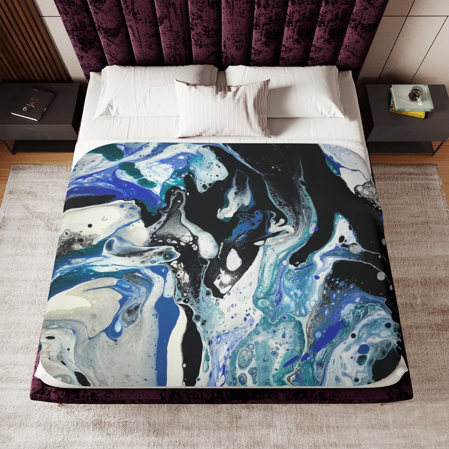 Black and Blue Swirl Sherpa Blanket